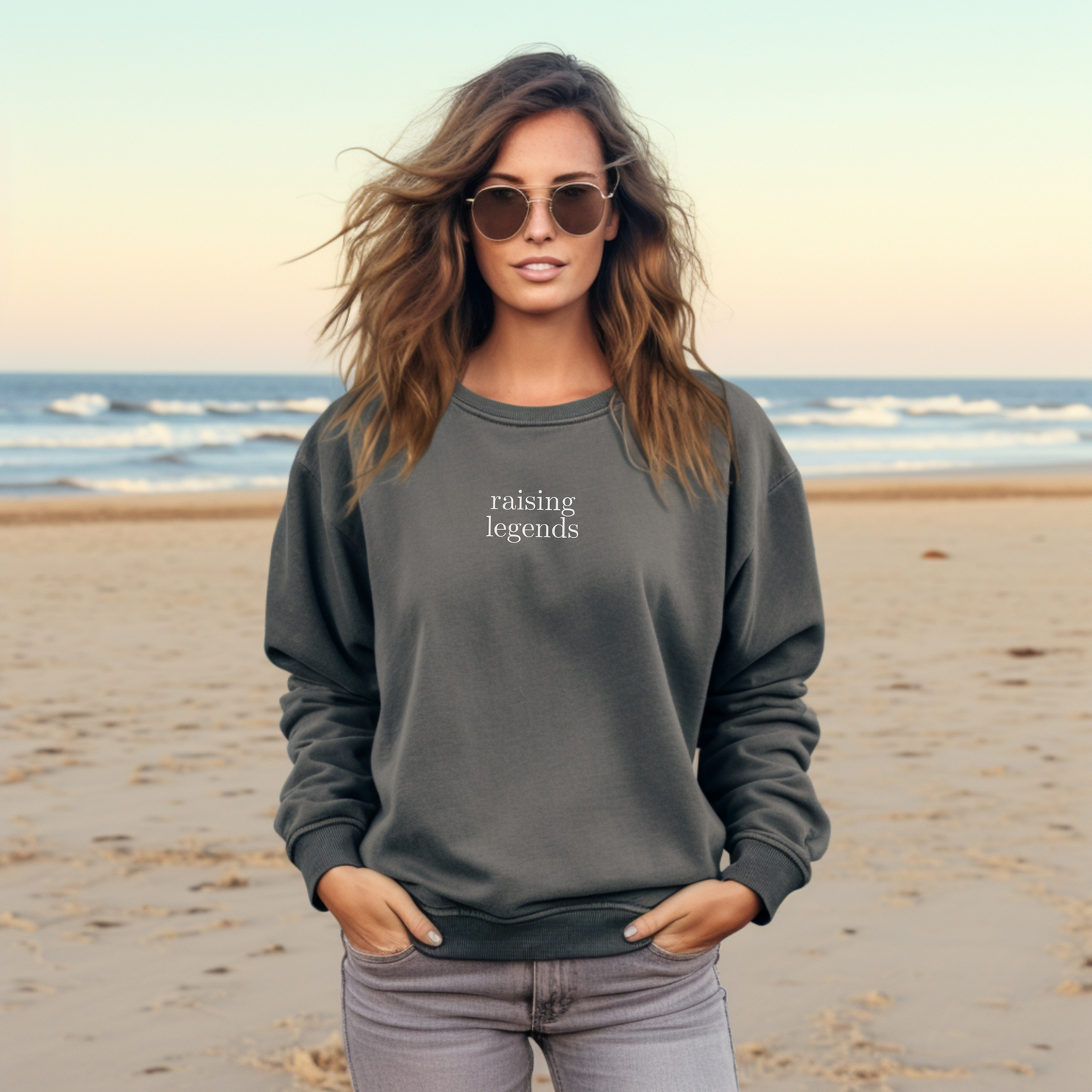 Embroidered raising legends Comfort Colors 1566 Crewneck Sweatshirt