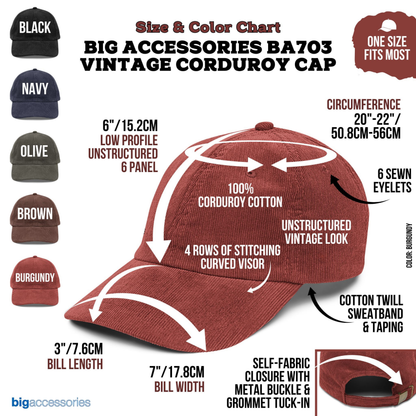 Embroidered tired as a mother Vintage Corduroy Cap, One Size Fits Most, Trendy Embroidered Cap