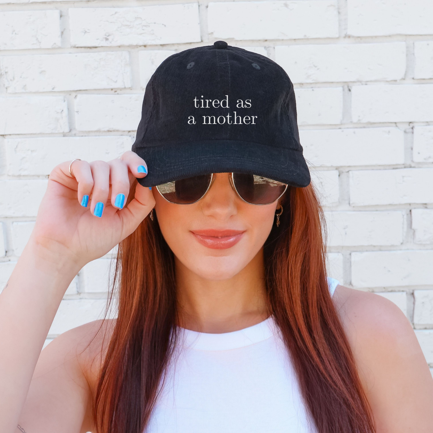 Embroidered tired as a mother Vintage Corduroy Cap, One Size Fits Most, Trendy Embroidered Cap