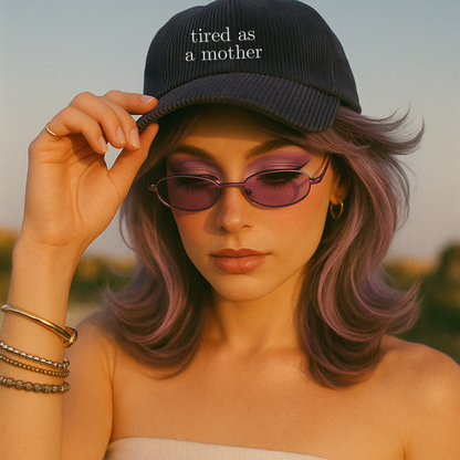 Embroidered tired as a mother Vintage Corduroy Cap, One Size Fits Most, Trendy Embroidered Cap