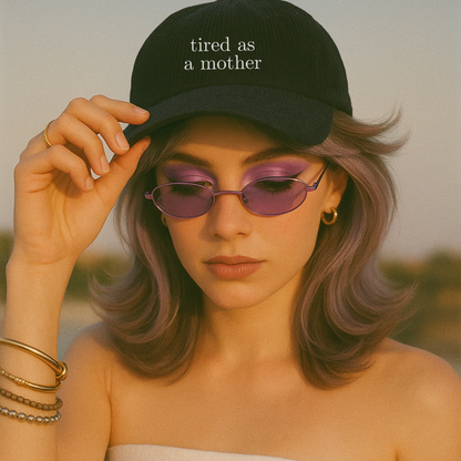 Embroidered tired as a mother Vintage Corduroy Cap, One Size Fits Most, Trendy Embroidered Cap