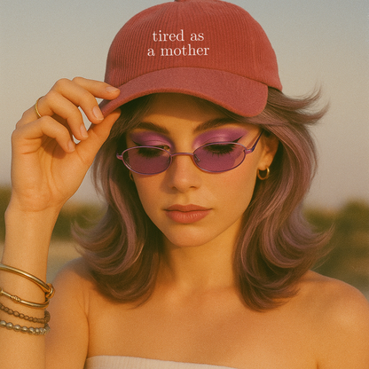 Embroidered tired as a mother Vintage Corduroy Cap, One Size Fits Most, Trendy Embroidered Cap